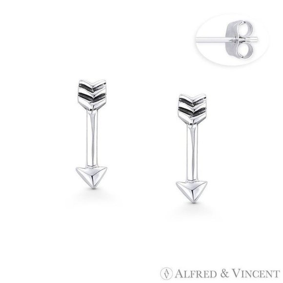 Arrow & Quill Archery Charm Stud Earrings in Oxidized .925 Sterling Silver - Picture 1 of 1